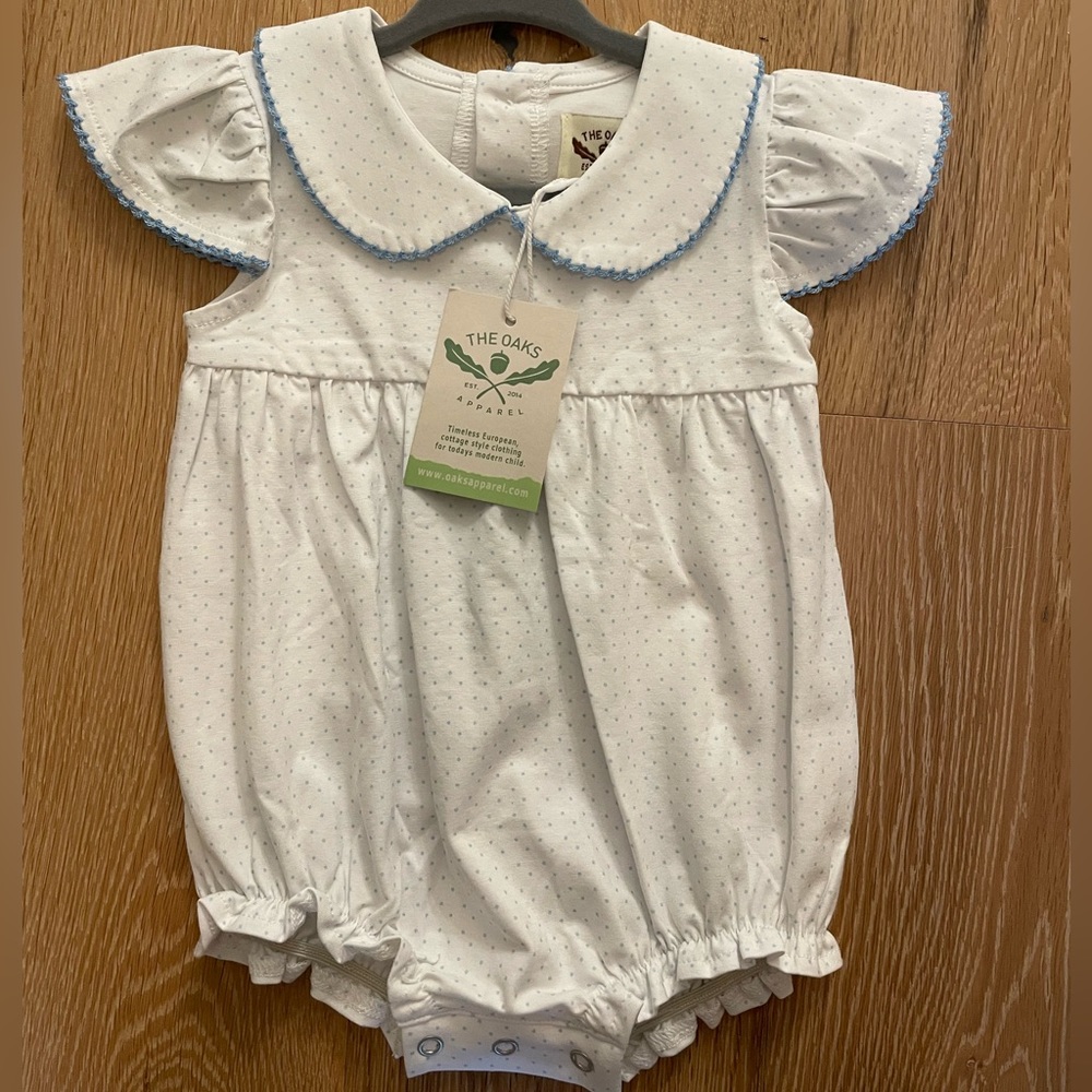 The Oaks Apparel Blue Bitty Dot Bubble NWT 6 months